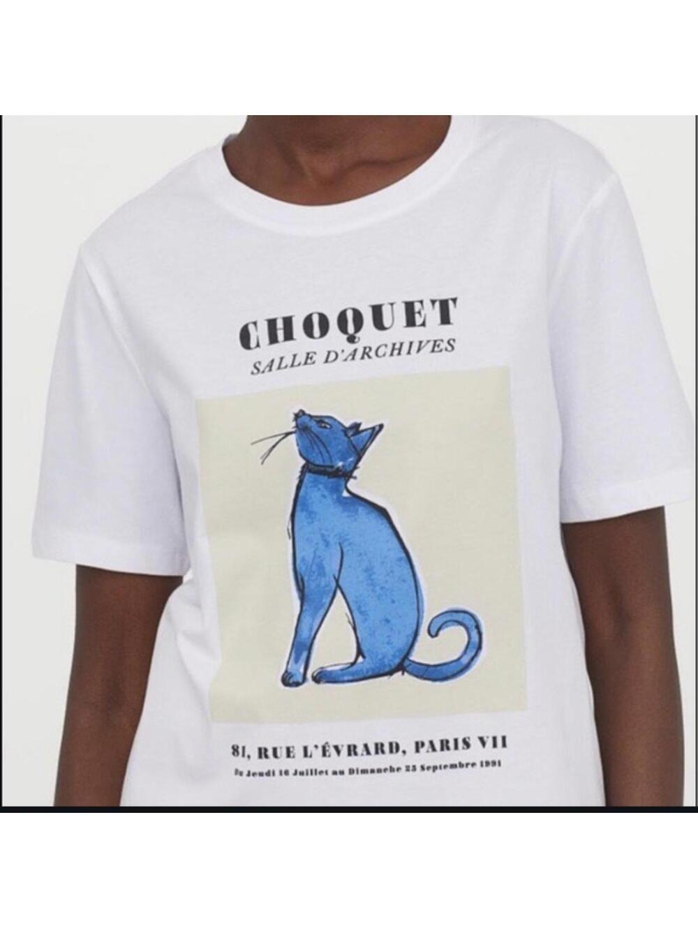 H&M White Cat Graphic T-Shirt